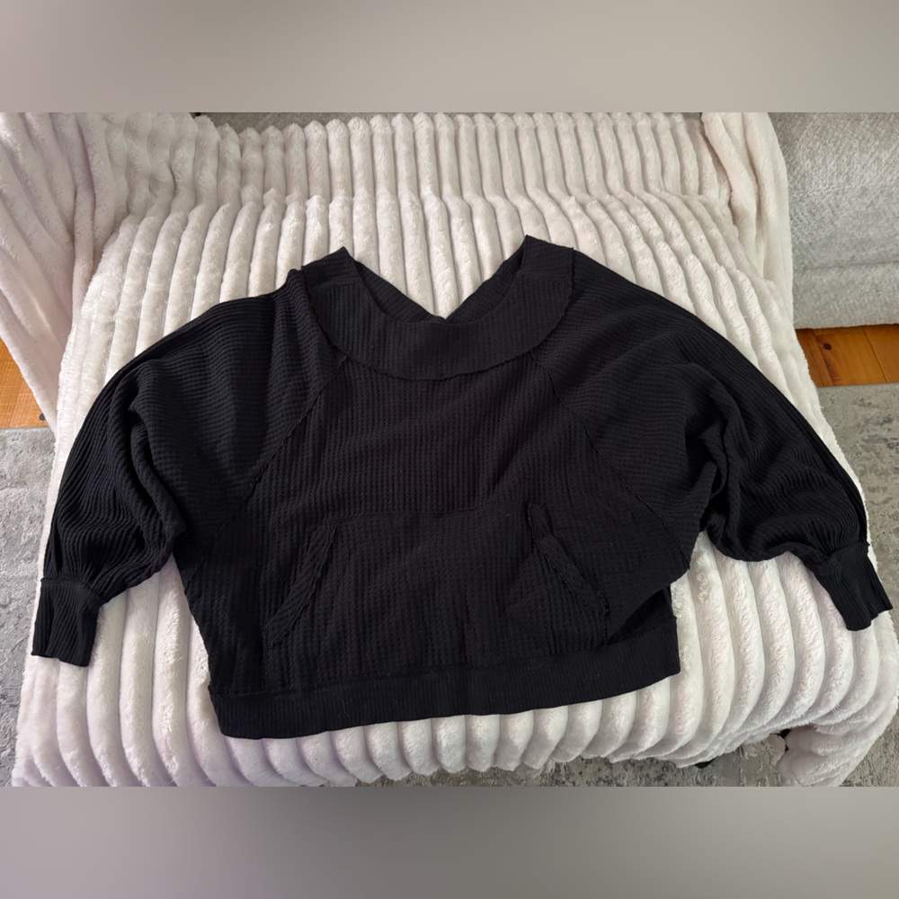 We The Free Charcoal Weaved/Waffle Knit Pullover